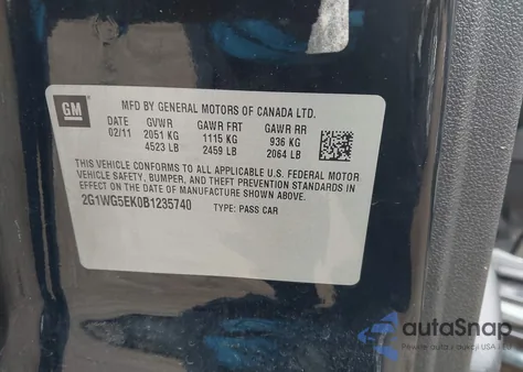 2011 Chevrolet Impala Lt из США, поврежденный, VIN 2G1WG5EK0B1235740